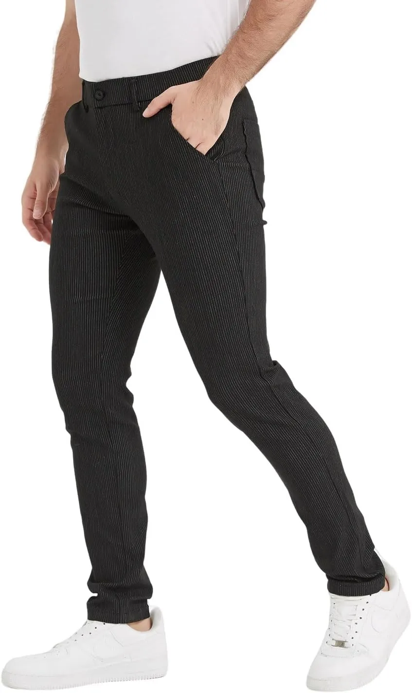 Plaid&Plain Men's Plaid Pants Skinny Dress Pants for Men Skinny Chino Pants Men