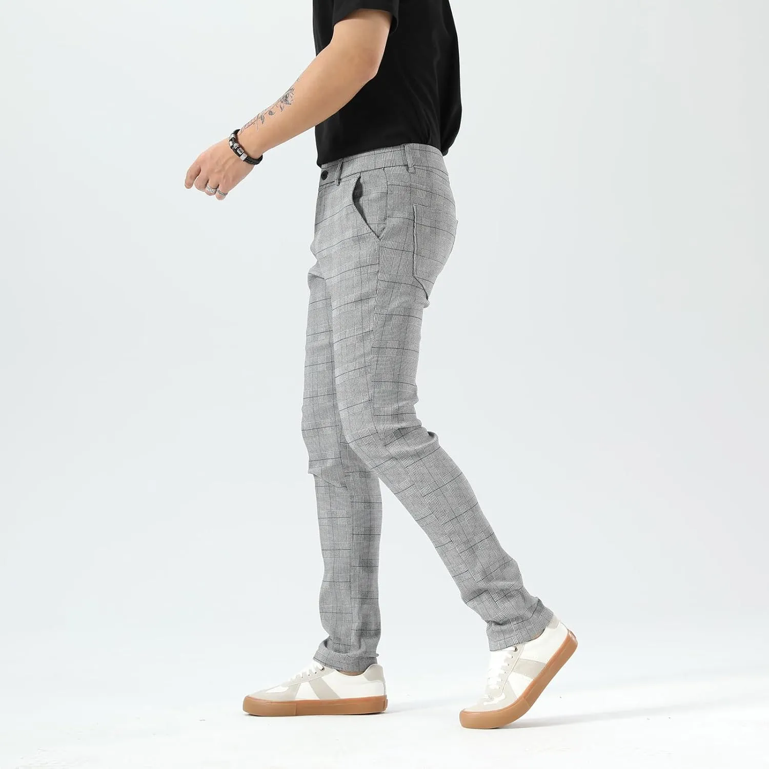 Plaid&Plain Men's Plaid Pants Skinny Dress Pants for Men Skinny Chino Pants Men