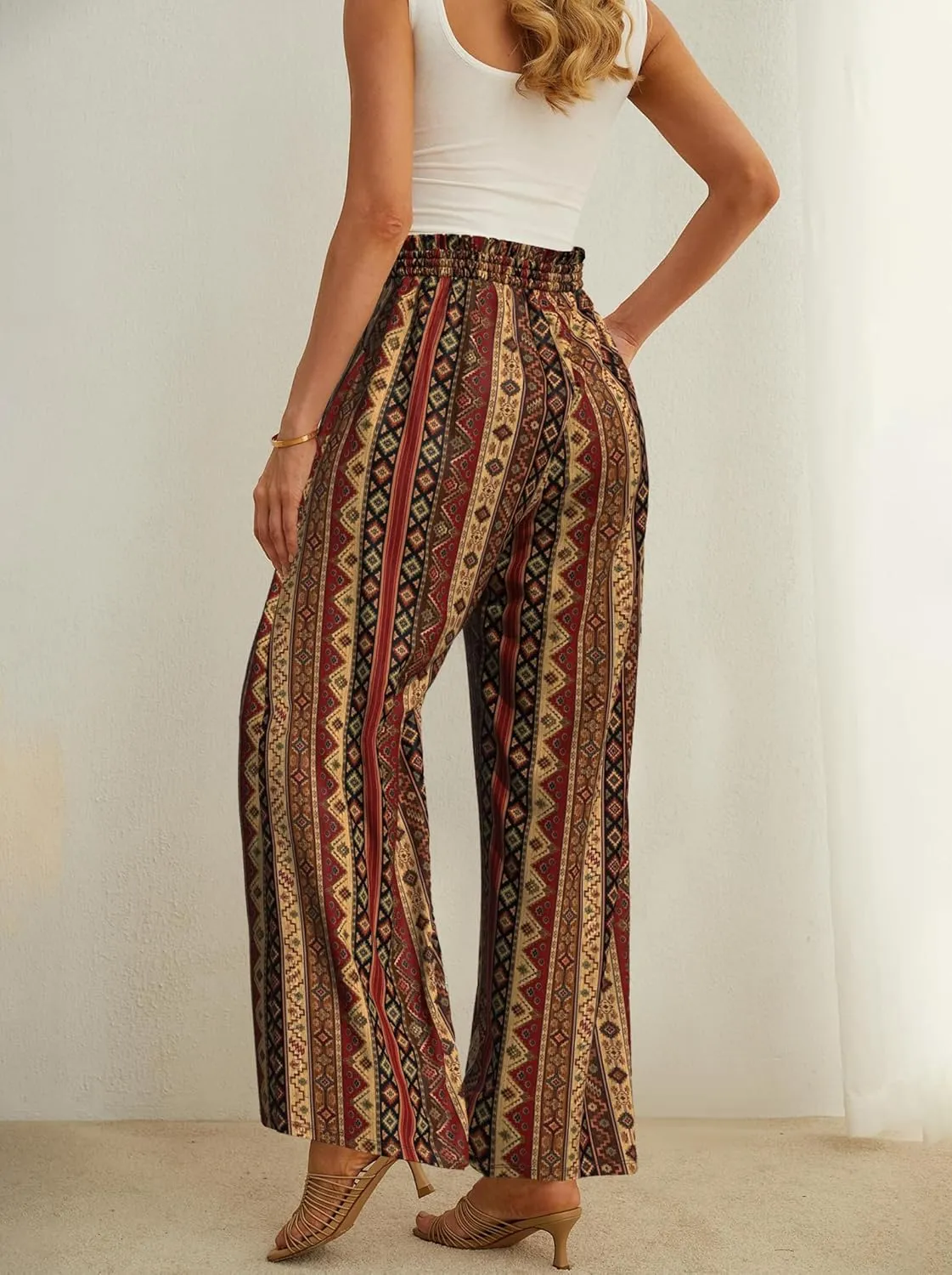 Plus Size Womens Wide Leg Pants High Waist Flowy Business Casual Trousers with Pockets, Adjustable Knot, Loose Fit