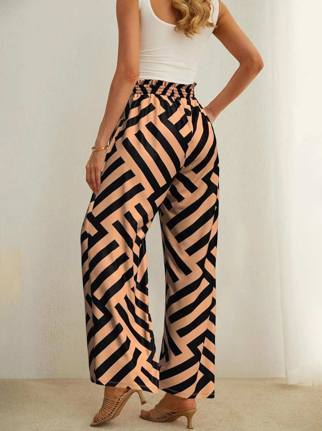 Plus Size Womens Wide Leg Pants High Waist Flowy Business Casual Trousers with Pockets, Adjustable Knot, Loose Fit