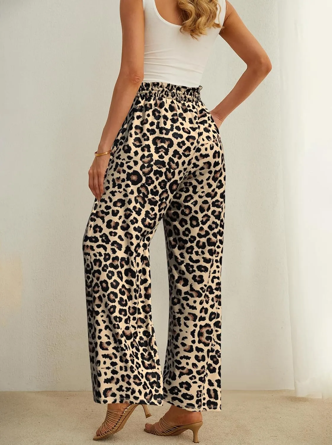 Plus Size Womens Wide Leg Pants High Waist Flowy Business Casual Trousers with Pockets, Adjustable Knot, Loose Fit