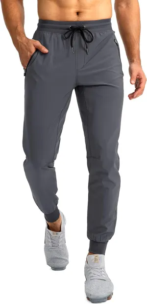 Pudolla Men's Lightweight Jogger Pants Workout Gym Running Pants with Zipper Pockets for Athletic Casual