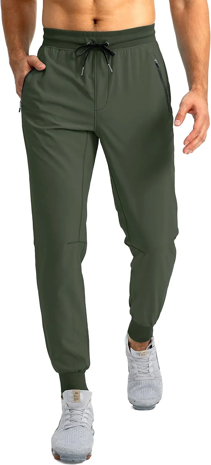 Pudolla Men's Lightweight Jogger Pants Workout Gym Running Pants with Zipper Pockets for Athletic Casual