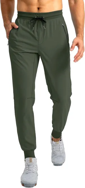 Pudolla Men's Lightweight Jogger Pants Workout Gym Running Pants with Zipper Pockets for Athletic Casual
