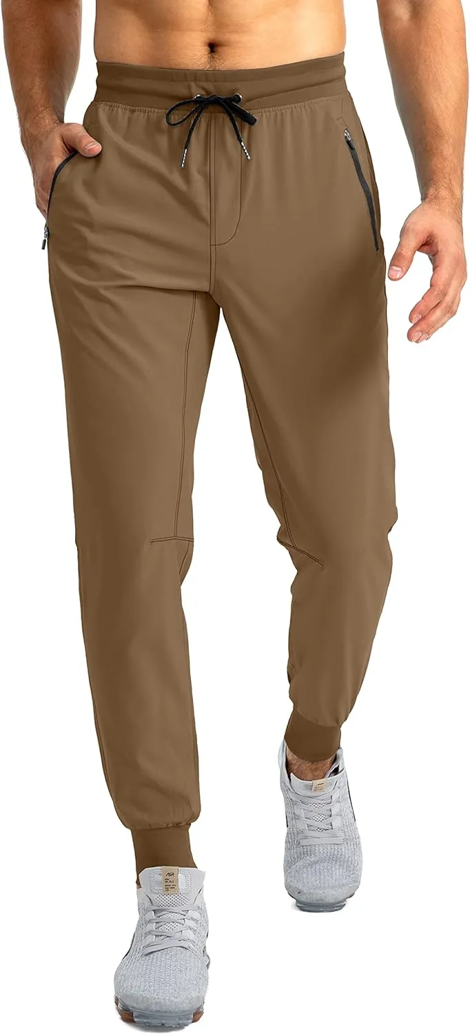 Pudolla Men's Lightweight Jogger Pants Workout Gym Running Pants with Zipper Pockets for Athletic Casual