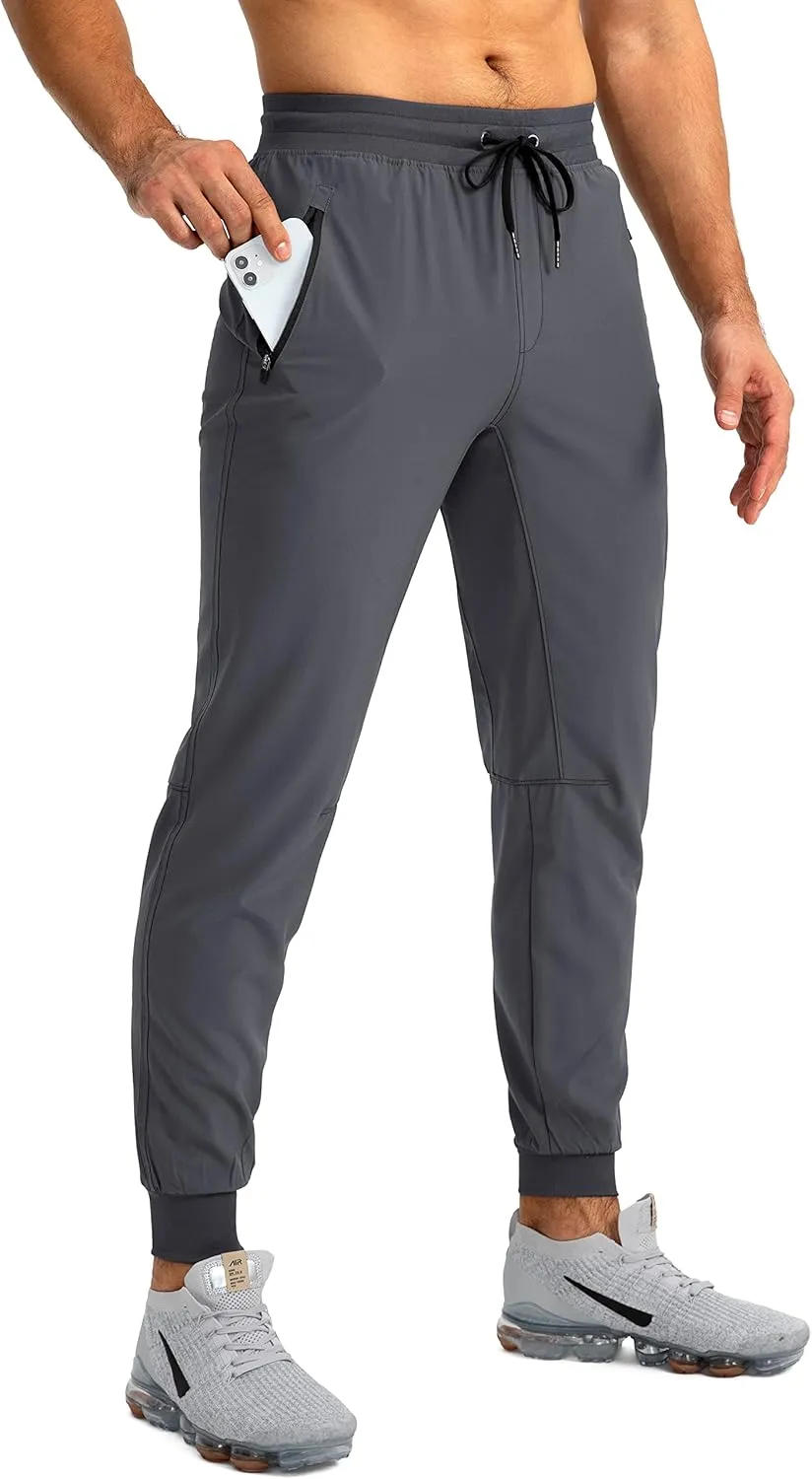 Pudolla Men's Lightweight Jogger Pants Workout Gym Running Pants with Zipper Pockets for Athletic Casual