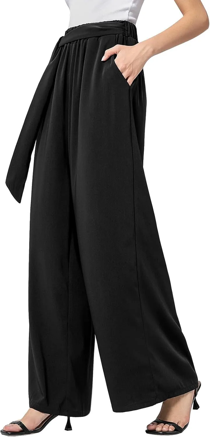 QIANXIZHAN Women's Wide Leg Pants, High Waisted Palazzo Pants Dressy Summer Flowy Casual Lounge Work Dress Pants Trousers WL