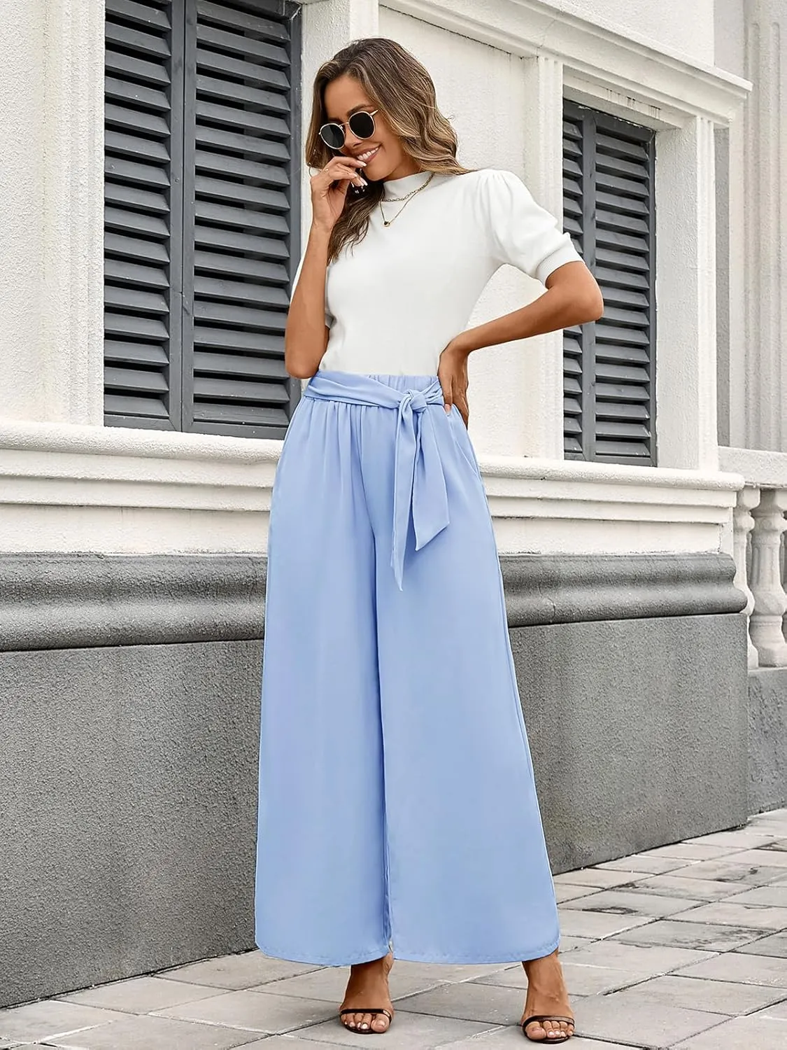 QIANXIZHAN Women's Wide Leg Pants, High Waisted Palazzo Pants Dressy Summer Flowy Casual Lounge Work Dress Pants Trousers WL
