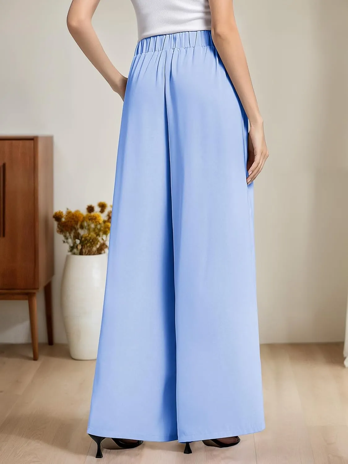 QIANXIZHAN Women's Wide Leg Pants, High Waisted Palazzo Pants Dressy Summer Flowy Casual Lounge Work Dress Pants Trousers WL