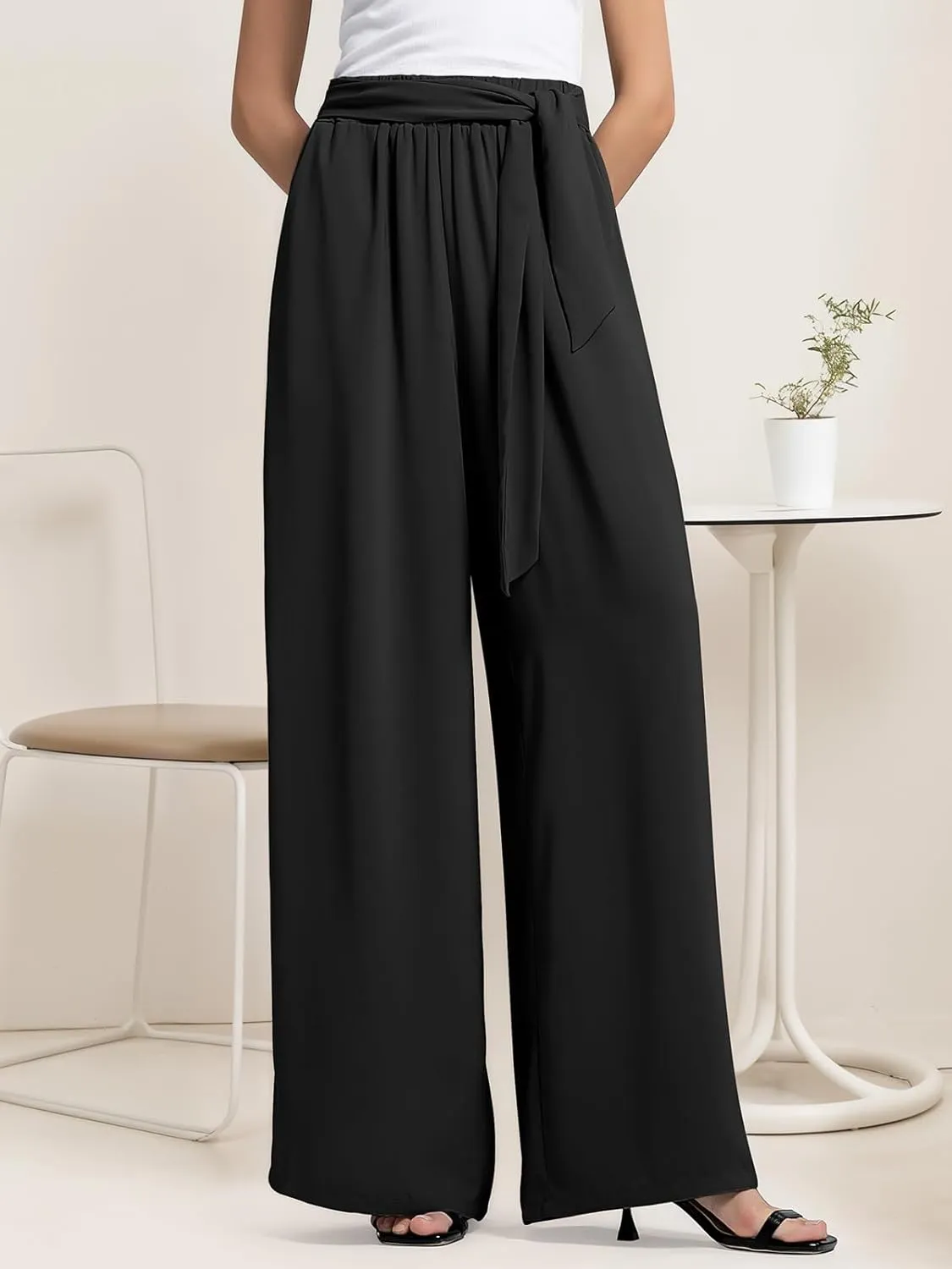QIANXIZHAN Women's Wide Leg Pants, High Waisted Palazzo Pants Dressy Summer Flowy Casual Lounge Work Dress Pants Trousers WL