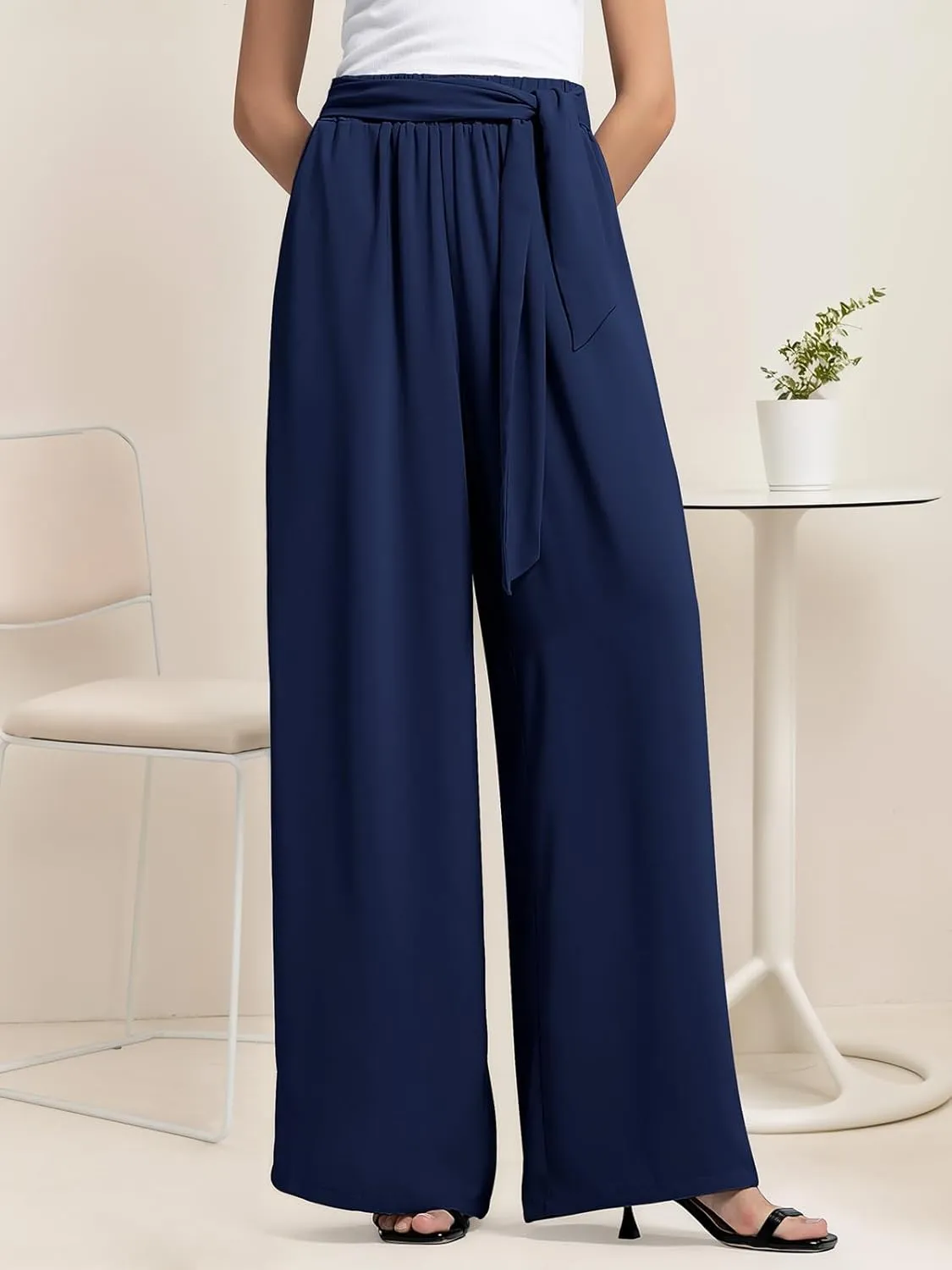 QIANXIZHAN Women's Wide Leg Pants, High Waisted Palazzo Pants Dressy Summer Flowy Casual Lounge Work Dress Pants Trousers WL