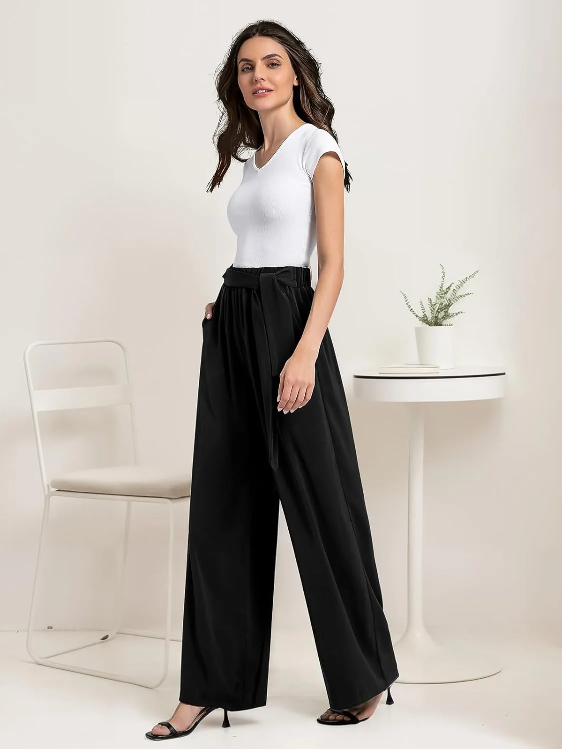 QIANXIZHAN Women's Wide Leg Pants, High Waisted Palazzo Pants Dressy Summer Flowy Casual Lounge Work Dress Pants Trousers WL