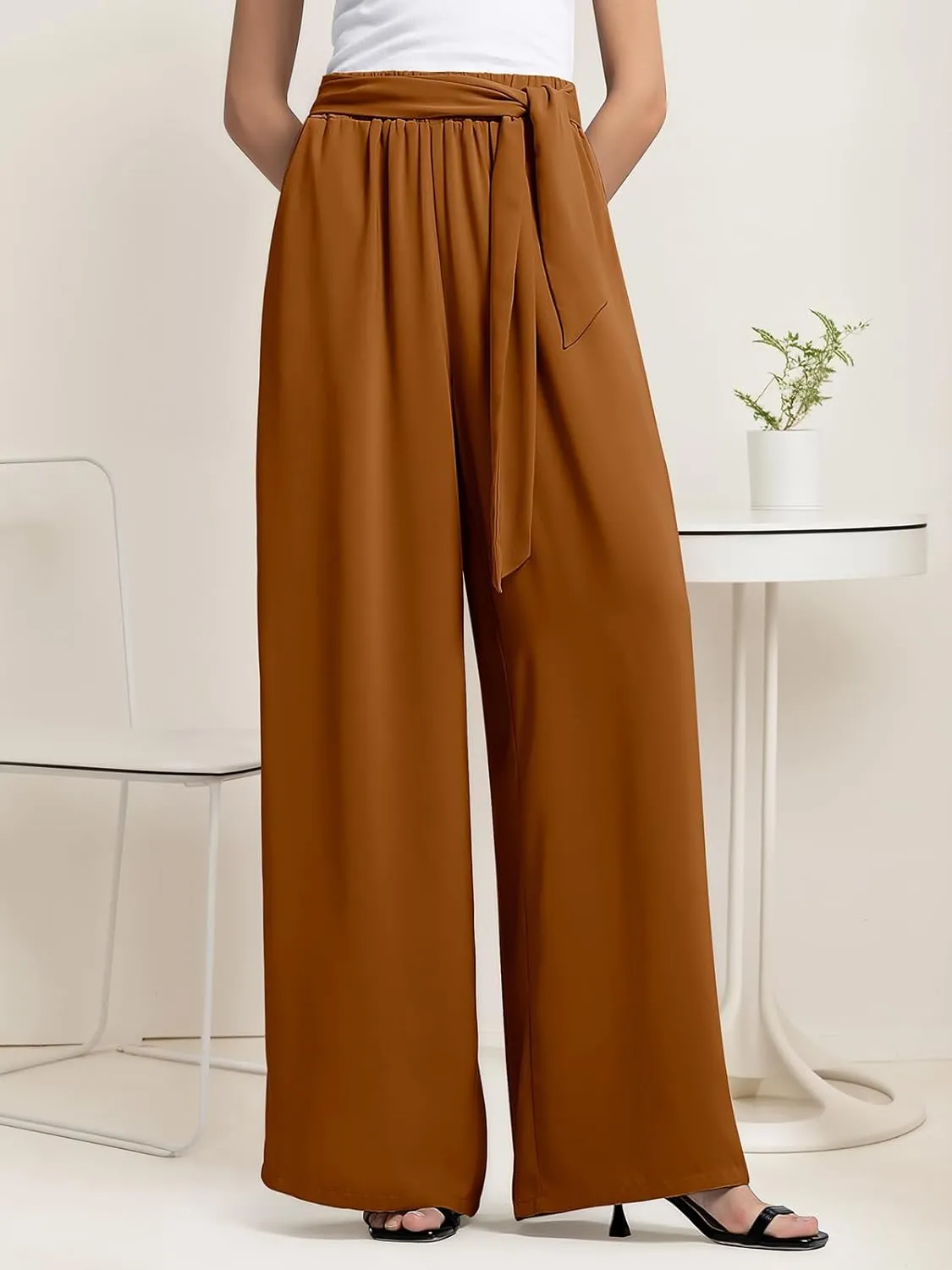 QIANXIZHAN Women's Wide Leg Pants, High Waisted Palazzo Pants Dressy Summer Flowy Casual Lounge Work Dress Pants Trousers WL