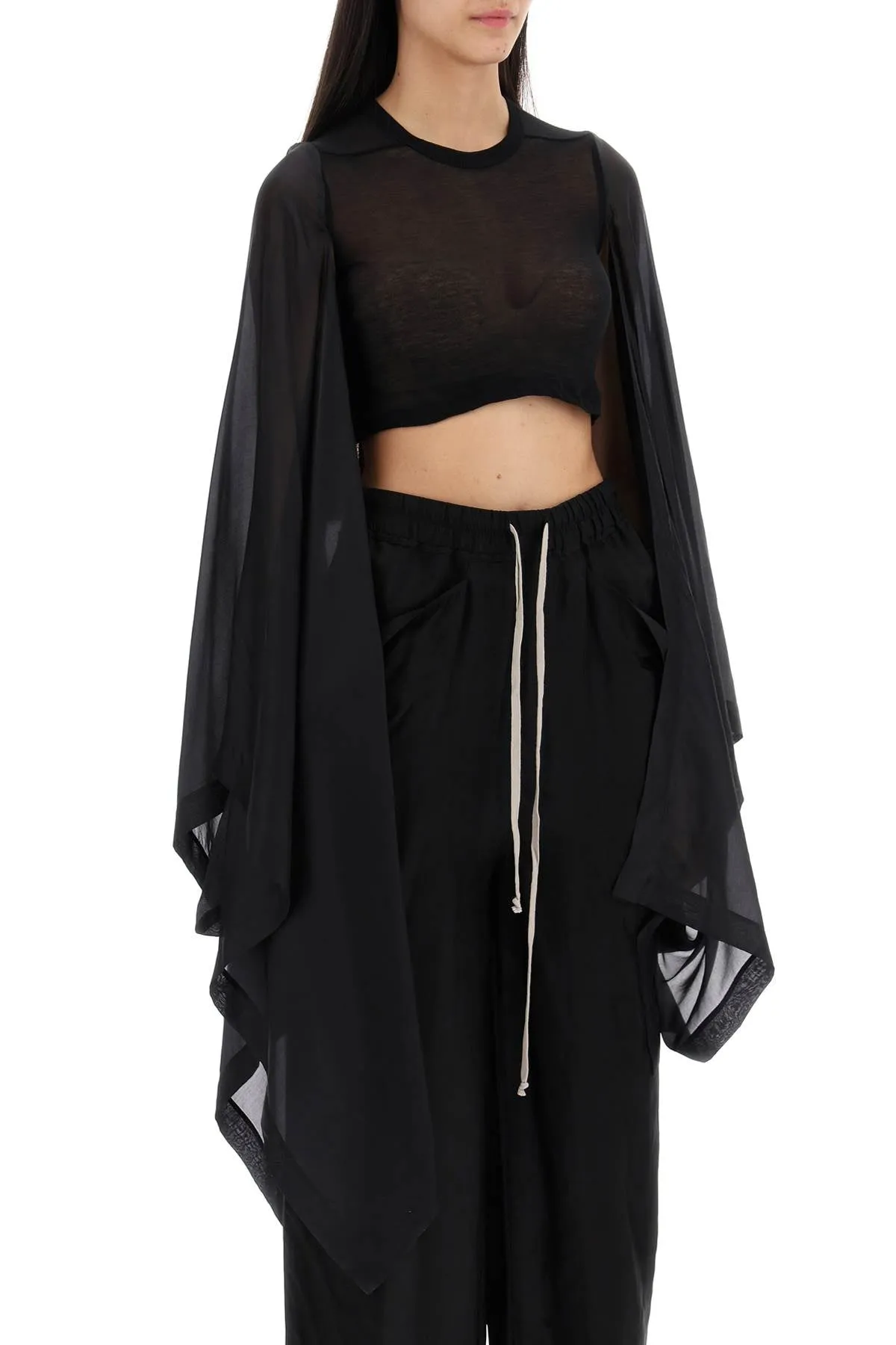 "cropped top with cape sleeves"