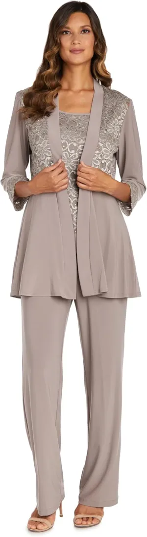 R&M Richards Women's Plus Size Lace Pant Set