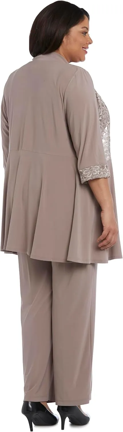 R&M Richards Women's Plus Size Lace Pant Set