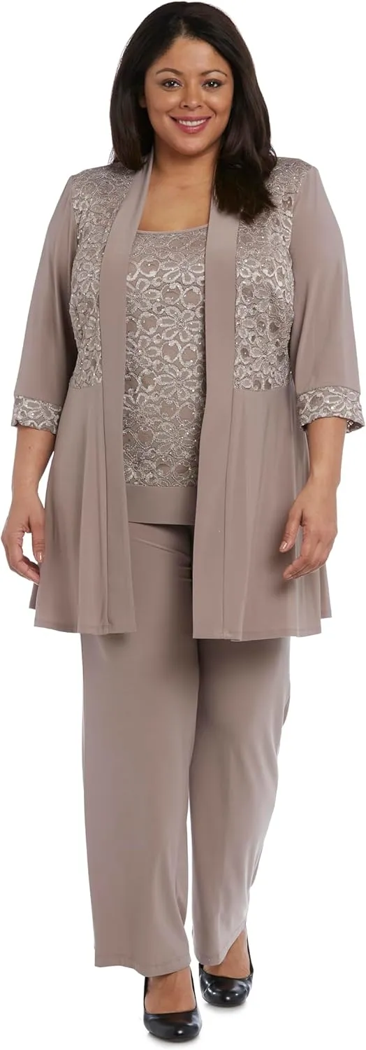 R&M Richards Women's Plus Size Lace Pant Set