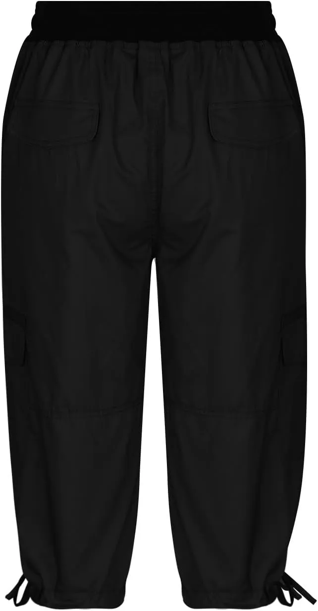 RKSTN Summer Capri Pants for Women Casual Cargo Pant Elastic Waist Cropped Trouser Pants with Pockets Plain Capris