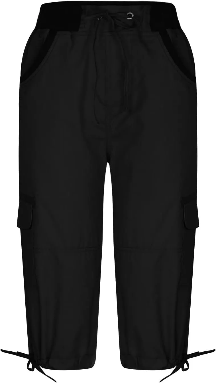 RKSTN Summer Capri Pants for Women Casual Cargo Pant Elastic Waist Cropped Trouser Pants with Pockets Plain Capris