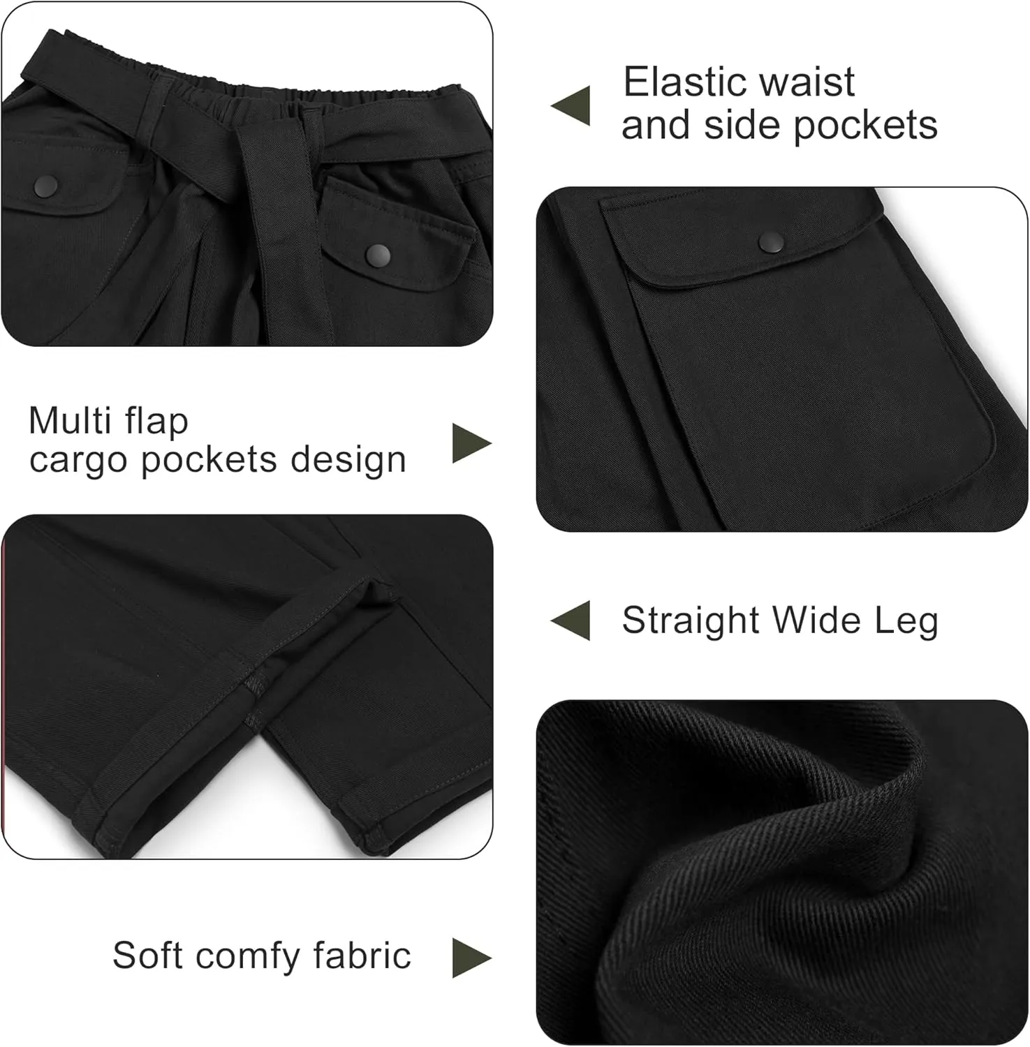 Rolanko Girls Cargo Pants Baggy Y2K Cargo Trousers Jeans Wide Leg Pants with Multi Pockets 4-15 Years