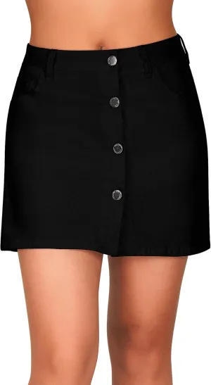 roswear Women's High Waisted Casual Summer Jean Mini Skorts with Pockets Stretch Denim Shorts Button Front Skirts