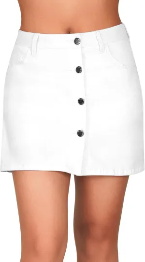 roswear Women's High Waisted Casual Summer Jean Mini Skorts with Pockets Stretch Denim Shorts Button Front Skirts