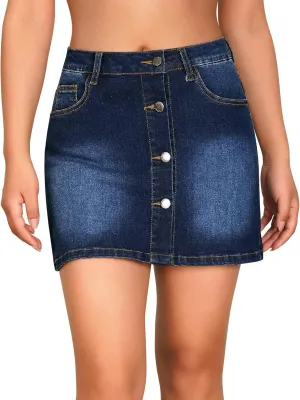 roswear Women's High Waisted Casual Summer Jean Mini Skorts with Pockets Stretch Denim Shorts Button Front Skirts