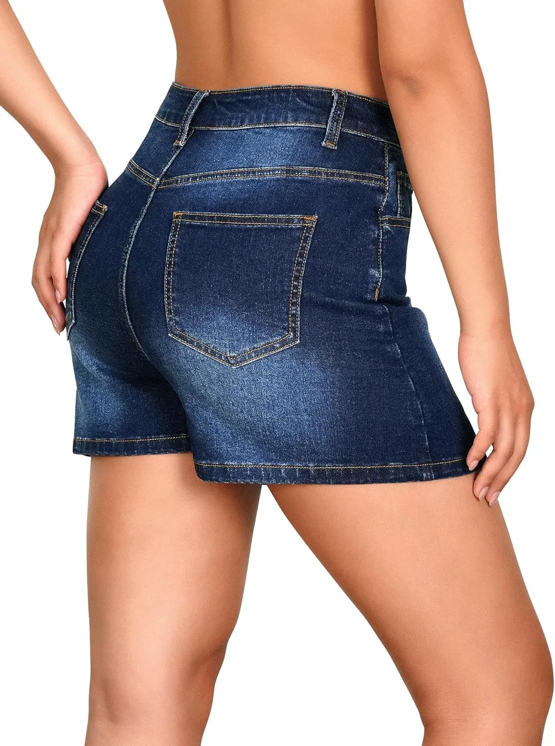 roswear Women's High Waisted Casual Summer Jean Mini Skorts with Pockets Stretch Denim Shorts Button Front Skirts