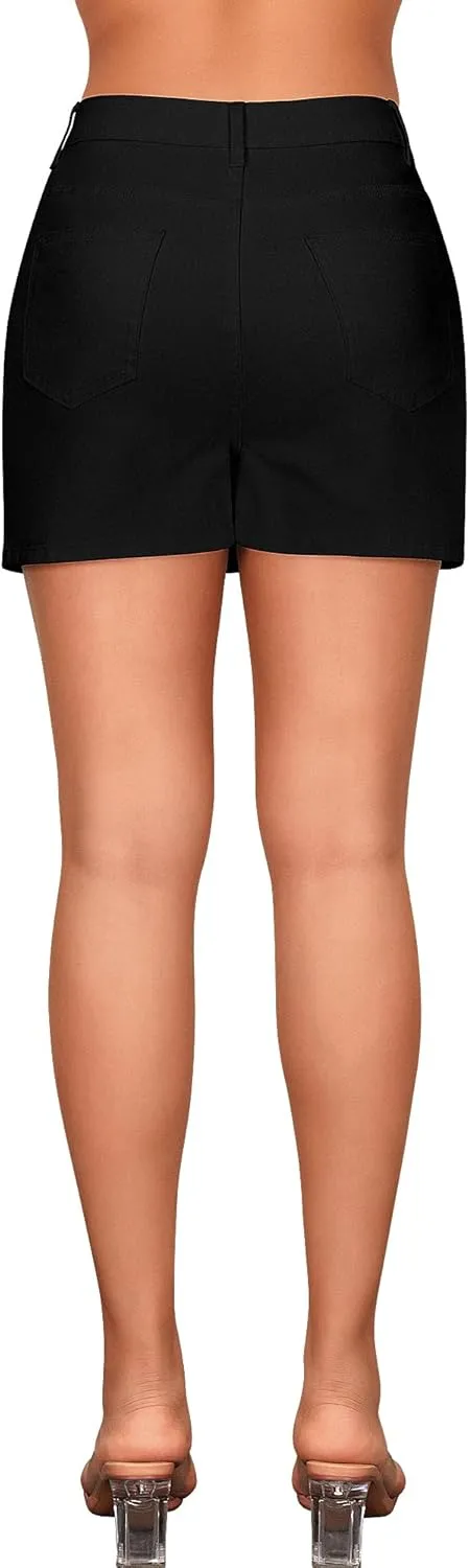 roswear Women's High Waisted Casual Summer Jean Mini Skorts with Pockets Stretch Denim Shorts Button Front Skirts