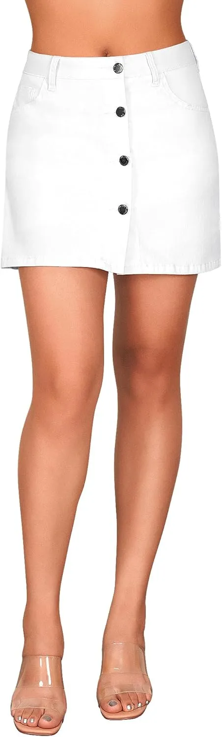 roswear Women's High Waisted Casual Summer Jean Mini Skorts with Pockets Stretch Denim Shorts Button Front Skirts