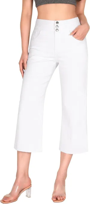 roswear Women's Wide Leg Stretchy High Waisted Capri Denim Pants