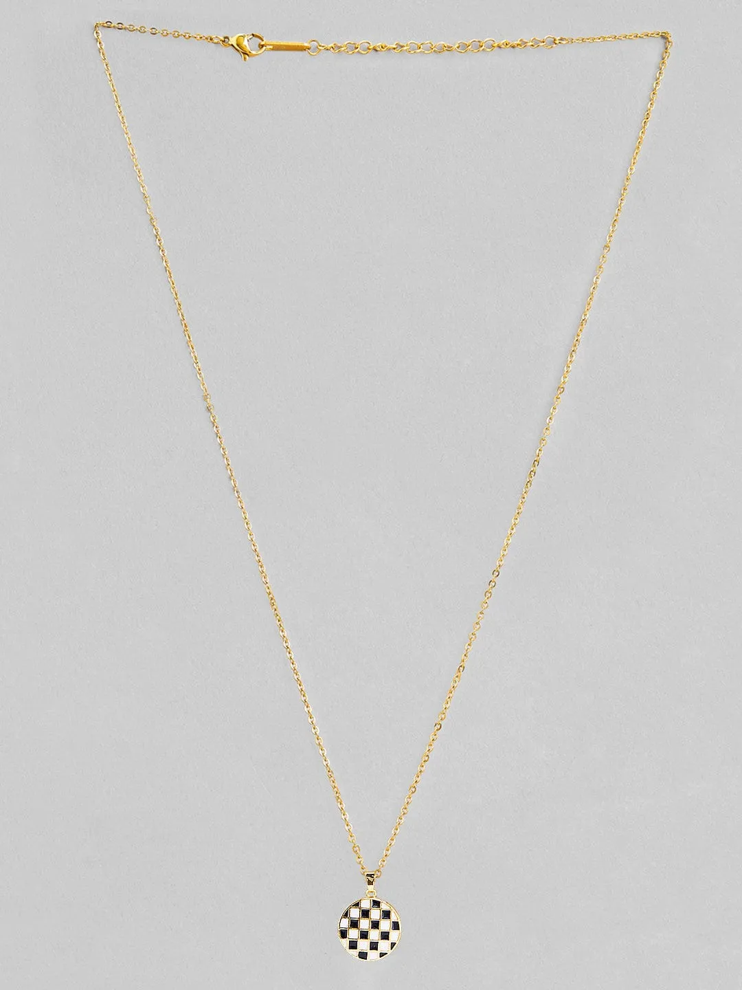 Rubans Voguish 18K Gold Plated Stainless Steel Waterproof Chain With Black And White Enemal Finish Pendant.