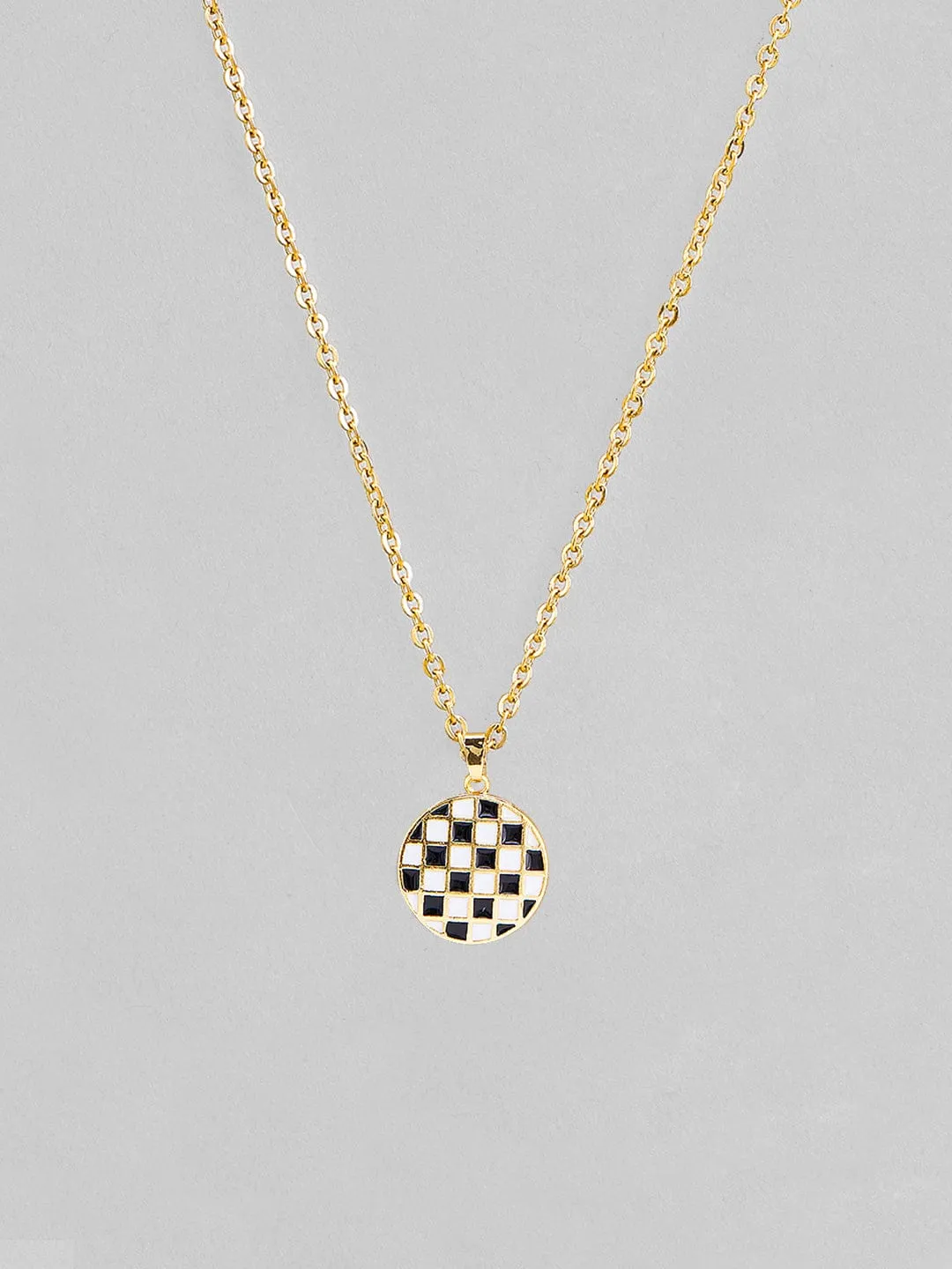 Rubans Voguish 18K Gold Plated Stainless Steel Waterproof Chain With Black And White Enemal Finish Pendant.