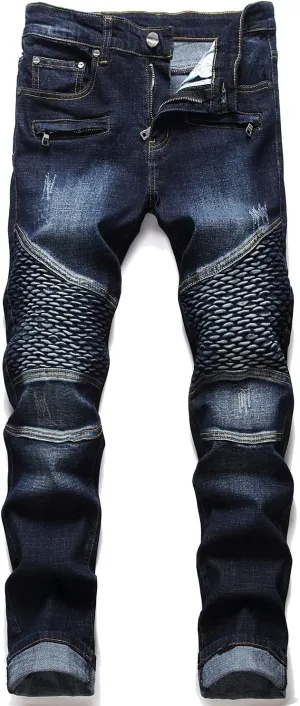 RXXKKK Men's Classic Zipper Biker Regular Fit Flex Jean
