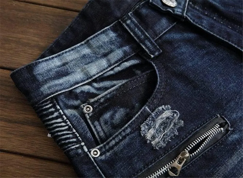 RXXKKK Men's Classic Zipper Biker Regular Fit Flex Jean