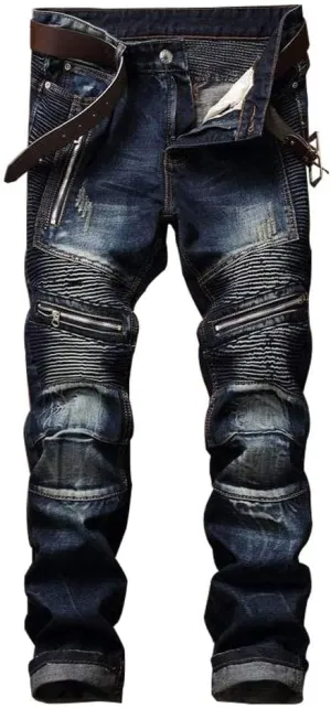 RXXKKK Men's Classic Zipper Biker Regular Fit Flex Jean