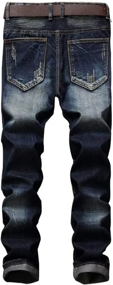 RXXKKK Men's Classic Zipper Biker Regular Fit Flex Jean