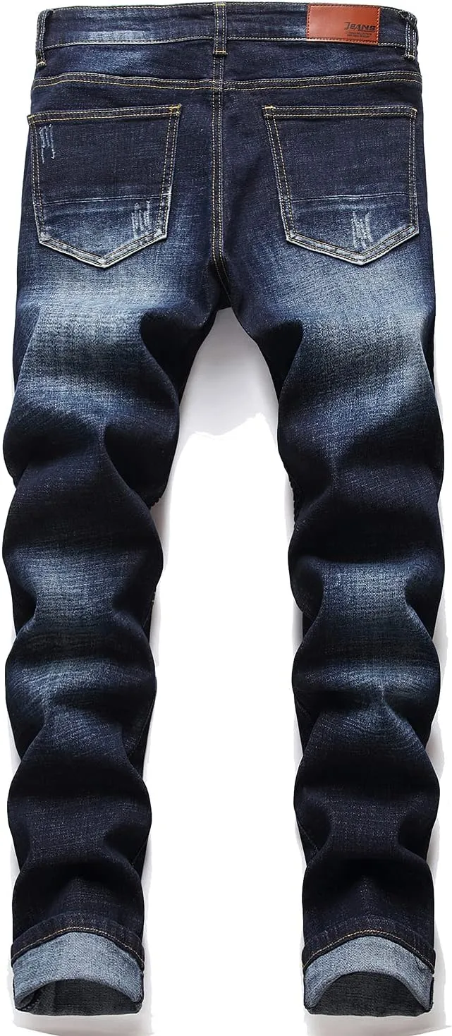 RXXKKK Men's Classic Zipper Biker Regular Fit Flex Jean