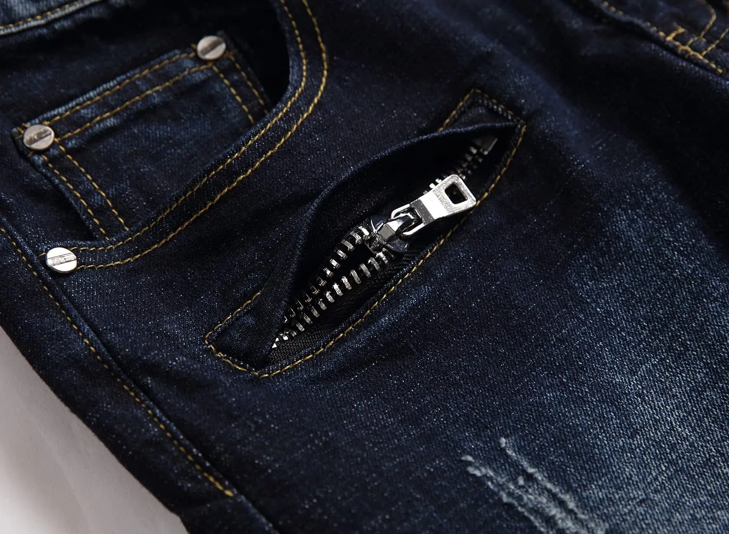 RXXKKK Men's Classic Zipper Biker Regular Fit Flex Jean