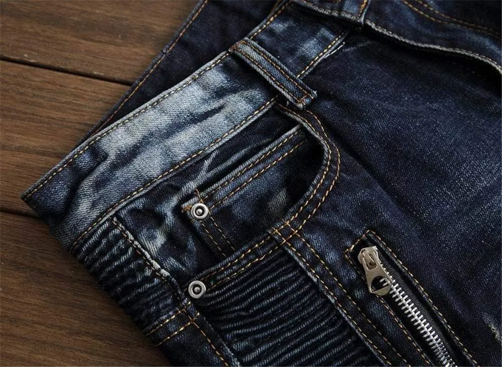 RXXKKK Men's Classic Zipper Biker Regular Fit Flex Jean