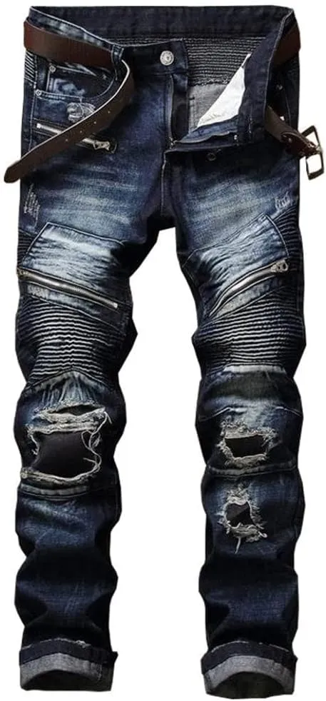 RXXKKK Men's Classic Zipper Biker Regular Fit Flex Jean
