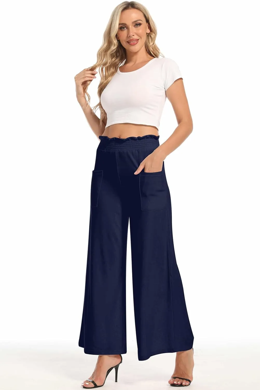 sandbank Wide Leg Pants for Women High Waist Palazzo Pants 2024 Long Dress Pants Trousers with Pockets