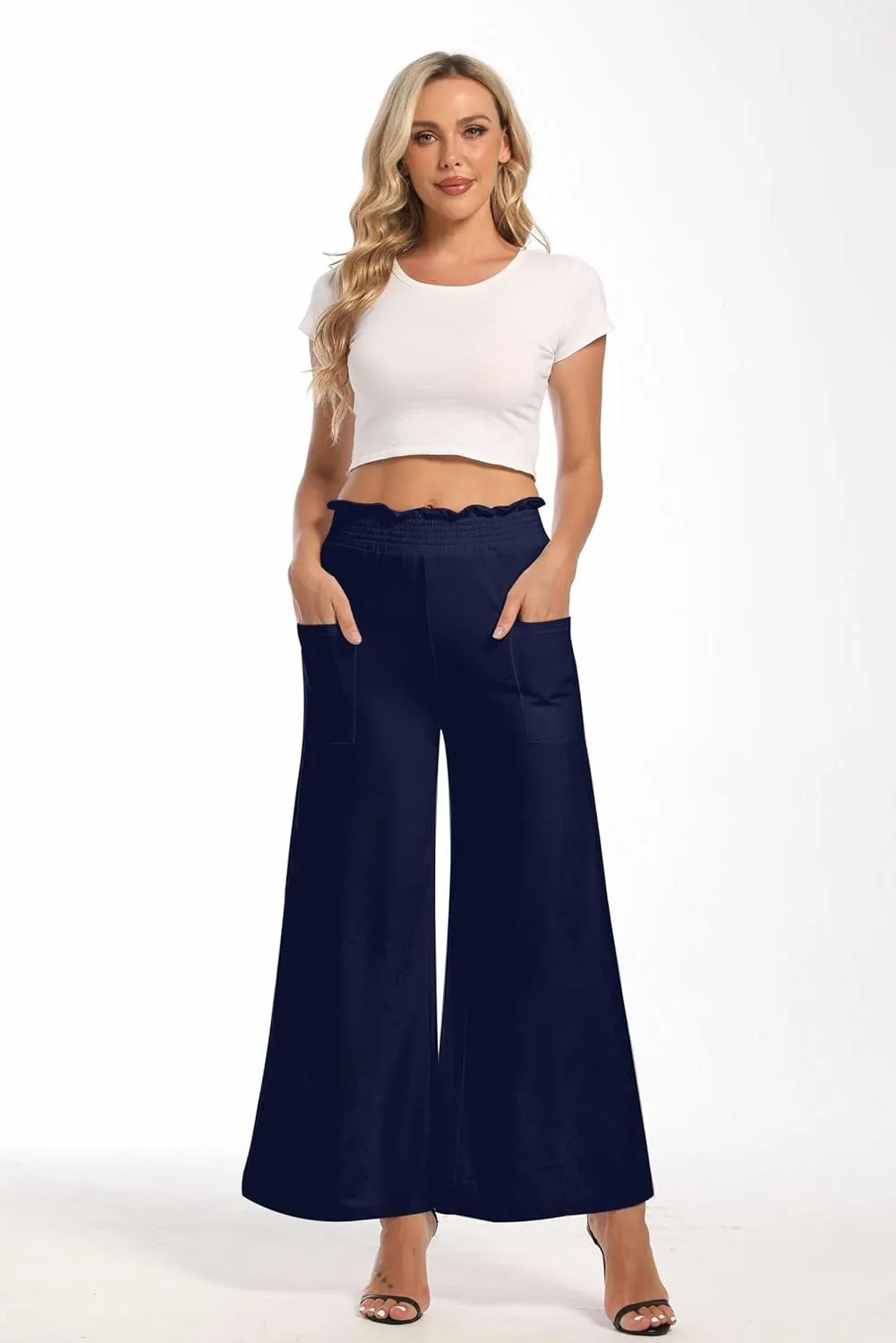 sandbank Wide Leg Pants for Women High Waist Palazzo Pants 2024 Long Dress Pants Trousers with Pockets