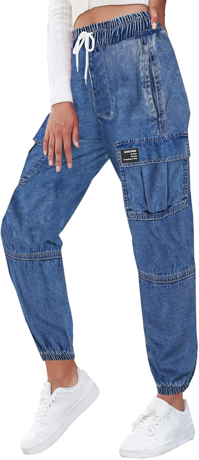 SANGTREE Girls & Womens Drawstring Cargo Jogger Pants,3 Years - Women 3XL