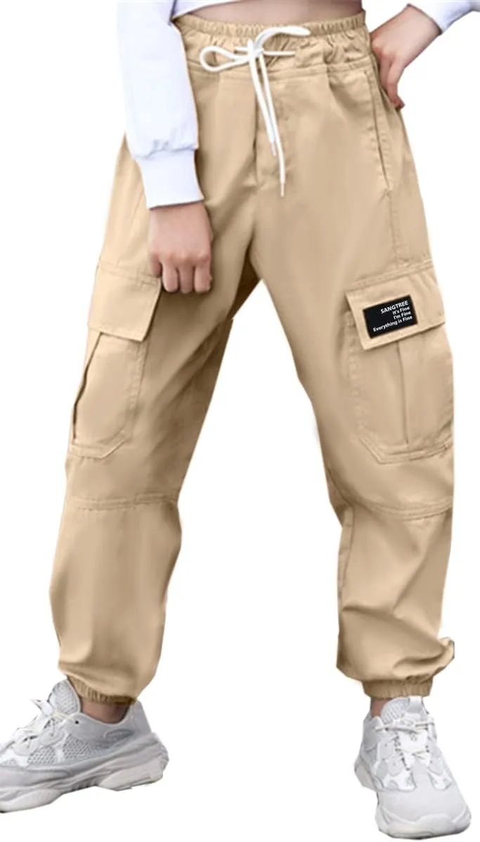 SANGTREE Girls & Womens Drawstring Cargo Jogger Pants,3 Years - Women 3XL