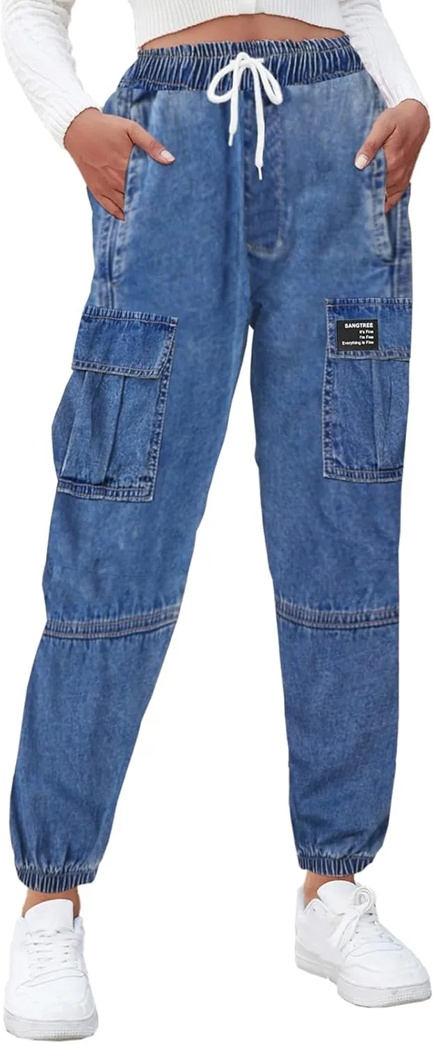 SANGTREE Girls & Womens Drawstring Cargo Jogger Pants,3 Years - Women 3XL