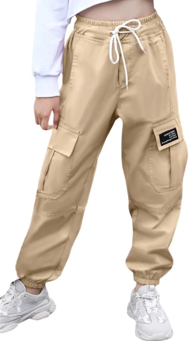 SANGTREE Girls & Womens Drawstring Cargo Jogger Pants,3 Years - Women 3XL