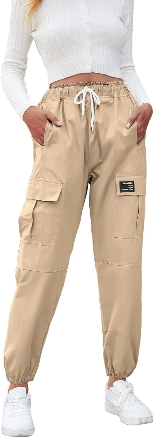 SANGTREE Girls & Womens Drawstring Cargo Jogger Pants,3 Years - Women 3XL