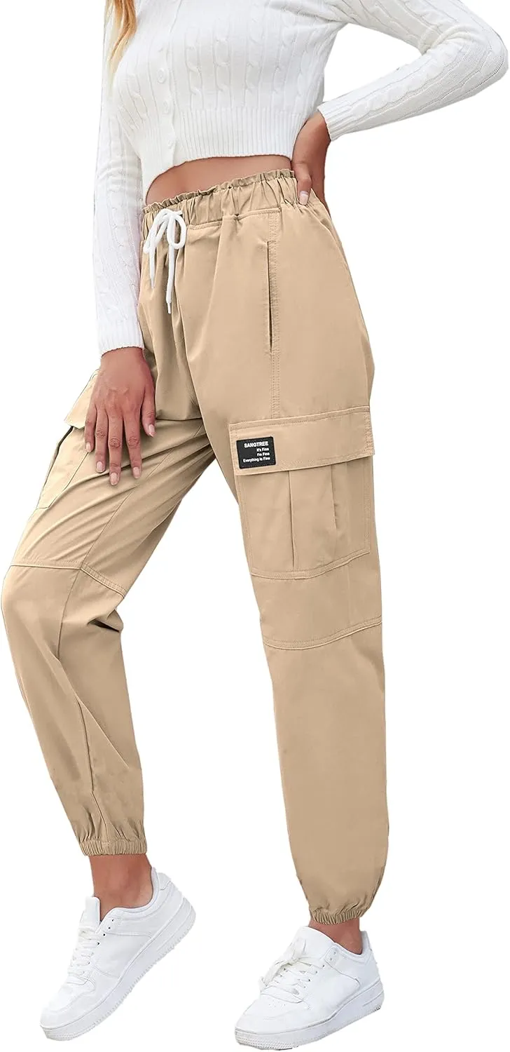 SANGTREE Girls & Womens Drawstring Cargo Jogger Pants,3 Years - Women 3XL