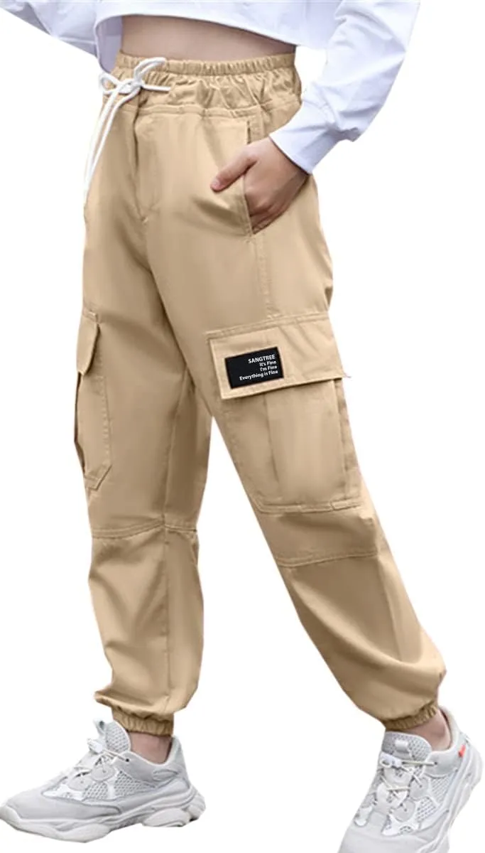 SANGTREE Girls & Womens Drawstring Cargo Jogger Pants,3 Years - Women 3XL